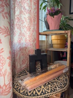 Modern Black Ceramic Candle Holder with Coral Taper Candle Urban Outfitters